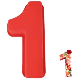 Vicloon Silikon Kuchenform Zahlen Groß, Silikon Backform Zahl 1, Antihaftend Silikons Backform, Eingedickt Number Cake Backforms, Besondere Backforms für Küche, Torte, Brot, Backen, Pudding- Rot