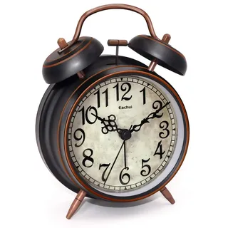 Eachui Doppelglockenwecker mit Nachtlicht, großes Zifferblatt von 4 Zoll, Analog Quarzwecker mit lautem Alarm,kein Ticken, geräuschlos (Kupferne - Arabische Ziffern)