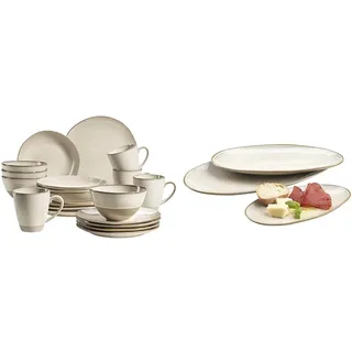 MÄSER 931512 Serie Nottingham Vintage Geschirr-Set & 931372 Serie Nottingham Set aus 3 Servierplatten, Servierteller in 3 Größen im Vintage-Look, Beige, Steinzeug, 28 x 15.5 cm