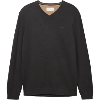 Tom Tailor Basic Knit Pullover mit V-ausschnitt Schwarz/Grau Melange XL