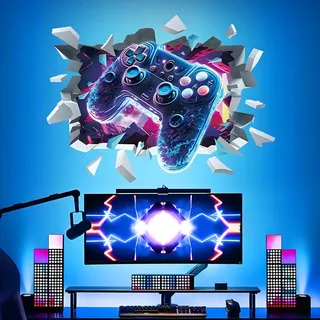 AIZHAZHA Wandtattoo Jugendzimmer Junge, Wandsticker 3D Gamer Wandtattoo Kinderzimmer Junge, Gaming Controller Durchbruch Videospiel Wandaufkleber für Jungen Kinderzimmer Gaming Zimmer Wanddeko