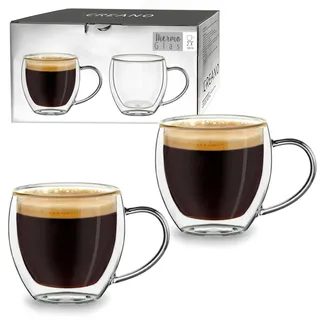 Creano doppelwandige Espresso-Gläser mit Henkel, 2er-Set 100ml, Mokkatassen, Thermo-Gläser mit Schwebe-Effekt