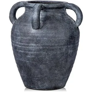 Hohe Keramikvase (25 cm), handgefertigte Vintage-Vase, Terrakotta-Vase, Tischvase mit Keramikgriffen zur Dekoration im Wohnzimmer oder Homeoffice, Vase für Pampasgras, rustikale antike Dekoration mit 3 Henkeln, schwarz - Schwarz