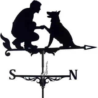 Pssopp Wetterfahne aus Edelstahl, Retro Gartendekoration für den Außenbereich, Windfahne für Professionelle Messungen (Mann und Hund #49)
