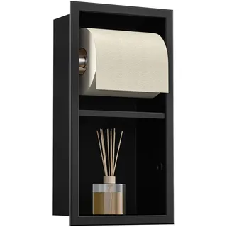 Bernkot Unterputz-Toilettenpapierhalter Edelstahl, WC Badezimmerschrank mit Toilettenpapierhalter Halterung, Klopapierhalter mit aufbewahrung, 34×18×10cm, Schwarz