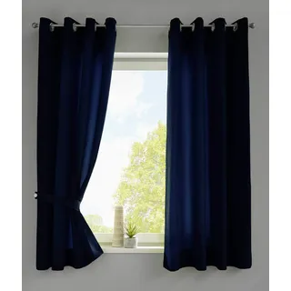 Gardinenbox 2er Set Vorhänge Schal Ösen »Berlin« HxB 175x140 cm Dunkelblau Blickdicht Microsatin Lichtdurchlässig Uni Matt, 20405N2