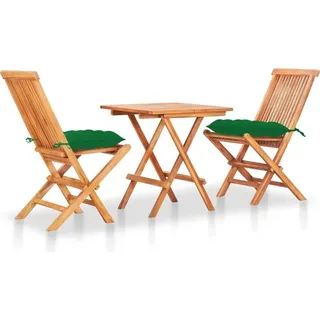 The Living Store 3-tlg. Bistro-Set mit Grünen Kissen Massivholz Teak - Grün