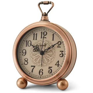 FLOITTUY 11,4 cm batteriebetriebener antiker Retro-Analog-Metall-Wecker, stille Nachttischuhr, Wand-hängende Vintage-Uhr (Vintage-Bronze)