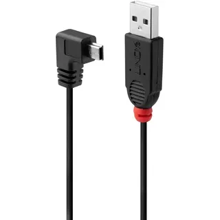 Lindy USB 2.0 Typ A/Mini-B 90° 0.5m Mini-B Stecker rechts Schwarz