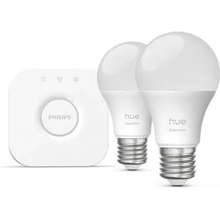 Philips Hue Essential Starter Kit, 1 Bridge + 2 A60 Birnen, Weiße und farbige Ambientebeleuchtung - Bunt