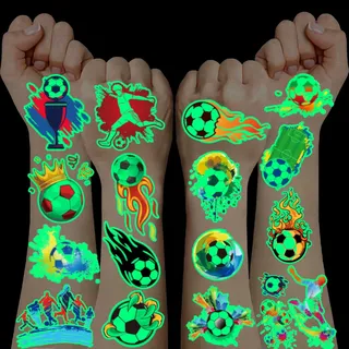 10 Blätt Kindertattoos,Fussball Geschenke Jungen Leuchttattoo Spielzeug ab 3 4 5 6 7 8 9 10 Jahre Fussball Deko Geburtstag Kinder Adventskalender Füllung Kleinigkeiten für Adventskalender