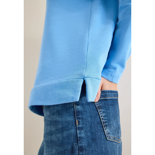 Hoodie CECIL, Damen, Gr. S (38), fountain blau, Sweatware, Obermaterial: 100% Baumwolle, unifarben, normal hüftbedeckend, Rundhals, Sweatshirts Hoodie, Tonales Artwork mit Schmucksteinen