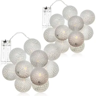 com-four® 2x LED Lichterkette "Kugel" - Beleuchtung mit 10 LEDs im skandinavischen Nachbildung - Deko für Weihnachten, Geburtstag, Hochzeit oder Party - Weiß