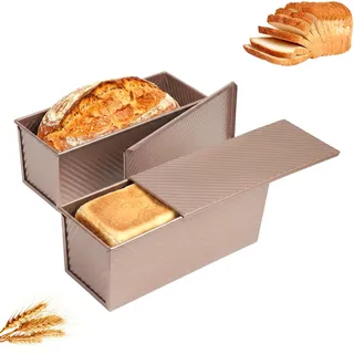AiQInu 2er Set verlängerte gewellte Toastbrotform – Roségold – Kastenform für Brot, Brotbackform, Toastbrotform mit Deckel, 32×12×11,5 cm