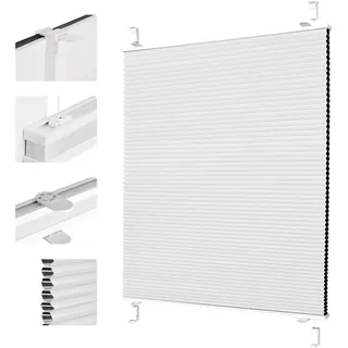 Grandekor Wabenplissee ohne Bohren Weiß-Weiß 40x100cm (BxH) | Verdunklungsplissee Klemmfix Plissee ohne Bohren Verdunkelung Thermo Rollo Wärmedämmung, Privatsphäre - & Sonnenschutz