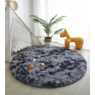 linyingdian Teppich langfloriger weicher Samt-Batikboden runder Teppich für Wohnzimmer, Kinderzimmer, Schlafzimmer und Küche (Dunkelgrau, 120x120cm)