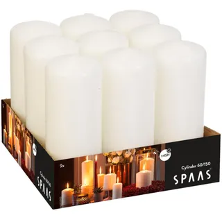 SPAAS 9er-Pack Stumpenkerze 60/150 mm, ± 45 Stunden, ohne Duft - weiß
