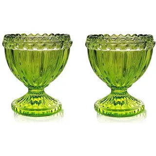 Grüner Ostereierbecher aus Glas für weich oder hart gekochte Eierhalter – Packung 2 Eierhalter für Frühstücksbrunch, Küchengeschirr, Osterdekoration, Eierbecher für Frühling, Zuhause, Partygeschirr