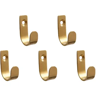 BoBoU 5 Stück Wandhaken aus massivem Messing 40×25×12 mm, gebürstet matt, Garderobenhaken zum Schrauben, Kleiderhaken für Flur, Bad, Küche, auch für Schlüssel geeignet