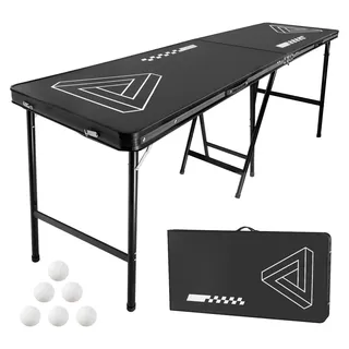 Bierpong Tisch - Klappbarer Beer-Pong-Tisch - Faltbar und Tragbar - Mit Tragegriffen - Inkl. 6 Tischtennisbällen - 2,4 x 0,6 x 0,9 m - Schwarz