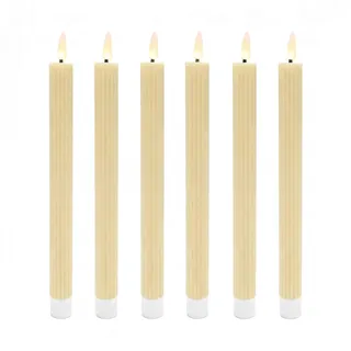 Relaxdays LED Stabkerzen, 6er Set, HxD: 25 x 2 cm, flackernde Flamme, Echtwachs, mit Rillen, flammenlose Kerzen, beige