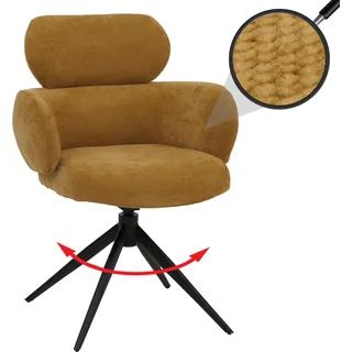Esszimmerstuhl HWC-O77, Küchenstuhl Polsterstuhl, drehbar Auto-Return, Stoff (310g/m2) Chenille senfgelb - Gelb