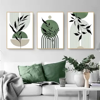 Aesthetic Pflanze Bilder Boho Deko Bilder Moderne Abstrakt Kunst Wandbilder Bohemian Poster Set,Ohne Rahmen (Set-02,40x60cm*3Pcs)