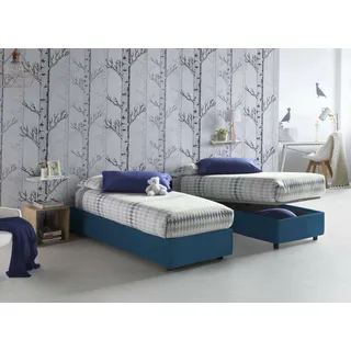 Talamo Italia - Einzelbett Laura, Bettkasten mit Stoffbezug, 100 % Made in Italy, Öffnung vorne, geeignet für Matratzen 90 x 200 cm, Blau