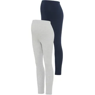 Umstandshose NEUN MONATE "2 Stück Umstands-Hosen für Schwangerschaft und Stillzeit", Damen, Gr. 36/38, N-Gr, blau (marine, graumeliert), Jersey, Obermaterial: 95% Baumwolle, 5% Elasthan. Obermaterial Melange: 57% Baumwolle, 38% Polyester, 5% Elasthan, mehrfarbig, unifarben, Basic, figurbetont 7/8-Länge, Hosen Umstandshose, 2er Pack Leggings für Schwangerschaft & Stillzeit