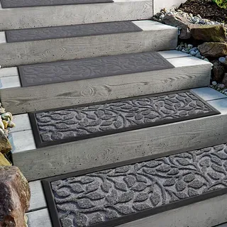 Aucuda 2er Set Stufenmatte Außen aus Gummi, 76 x 22 cm Wetterfeste & rutschfeste Treppenstufen Matten, Anti-Rutsch Wärmedämmung Gummimatten für Outdoor, Frühling Antirutschmatten Graue Treppenmatte.