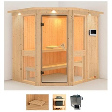 Bild Sauna »Aline 1«, (Set), 9-kW-Ofen mit externer Steuerung, beige