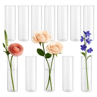 Zylinder Vase aus Glas, 12 kleine transparente Vasen für Hochzeitsdekorationen, schwimmende Kerzenständer, Tischdekoration