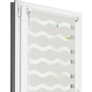 Doppelrollo Estika Welle ohne Bohren – 105 cm x 220 cm – Perle – Einfache Montage mit Klemmen - Weiß