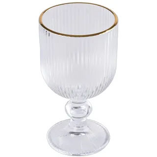 PRIMA DECO geriffeltes Weinglas 270 ml mit Goldrand – Kelchglas aus Glas, transparent - Gold
