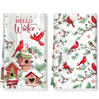 Arquiel Weihnachtsroter Vogel Geschirrtücher Mikrofaser 2 Stück, Weihnachten Küchentücher Dekorative 100% Trockentücher Saugstarke Geschenk für den Urlaub Einweihungsfeier 48 cm x 70 cm