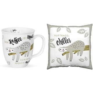 H:)PPY life Geschenkset Faultier, 45180 + 45174, Tasse Faultier + Kissen Faultier, 40 cm x 40 cm