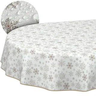 ANRO Tischdecke Weihnachten Schneeflocken mit Saum oval 200x140 cm | mit Saum eingefasst – ideal für Garten, Terrasse & Esszimmer – Gartentischdecke wetterfest – waschbar bei 30 °C