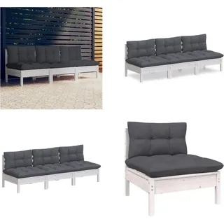 vidaXL 3 Sitzer Gartensofa mit Anthrazit Kissen Massivholz Kiefer - 3-Sitzer-Gartensofa - 3-Sitzer-Gartensofas - Gartensofa - Gartensofas - Weiß
