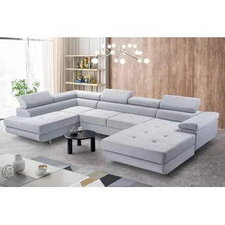 AX LIVING Arborio XL Wohnlandschaft XXL U Form Sofa Hellgrau 352 cm L - Hellgrau