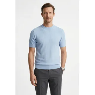 Kurzarmpullover BOSS "Nilton", Herren, Gr. XXL, light, pastel blau450, Strick, Obermaterial: 100% Baumwolle, gestreift, regular fit normal, Rundhals, Rippstrickbündchen, Pullover Kurzarmpullover, Premium Menswear Business-Casual-Look, Strukturstrick-Material