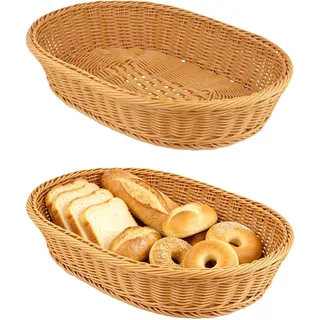 2 Stück Brotkorb Oval Geflochten, 40 x 30 x 8 cm, Brötchenkorb Groß
