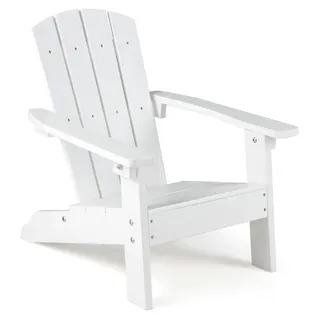COSTWAY Adirondack Stuhl wetterfest aus HIPS, Gartenstuhl mit ergonomischer Rücken- & Armlehnen, Outdoor-Stuhl für Kinder ab 3 Jahren Weiß - Weiß