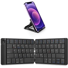 Samsers Faltbare Bluetooth Tastatur - Tragbare kabellose, mit Ständerhalter, wiederaufladbare ultraflache Kompatibel mit IOS Android Windows Smartphone Tablet Laptop-Schwarz