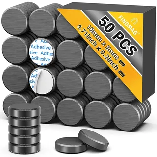 50 Stück Kühlschrankmagnete, Magnetisch zum Basteln, Magnete mit selbstklebender Rückseite, Keramikmagnete, Whiteboard Magnete, runde Scheibenmagnete für Kühlschrank – Durchmesser 18 mm x Dicke 5 mm