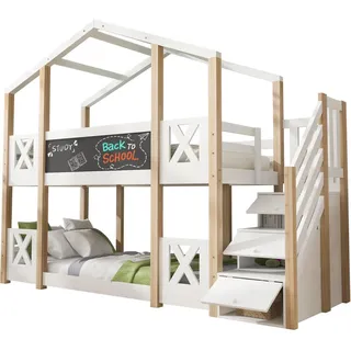 Okwish Etagenbett 90/200 cm Baumhaus mit Treppe Stauraum und Rausfallschutz , Weiß , Holzwerkstoff , 90x200 cm , Babymöbel & Kindermöbel, Kinderzimmer & Jugendzimmer, Stockbetten