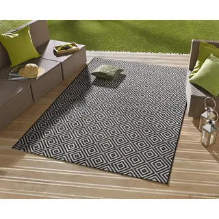 HANSE HOME NORTHRUGS In- und Outdoor Teppich Karo 160x230cm - Wetterfest Modern Geometrisches Muster Kariert Allover Design Läufer für Balkon Terrasse Garten Wintergarten Wohnzimmerteppich Wasserfest in Schwarz