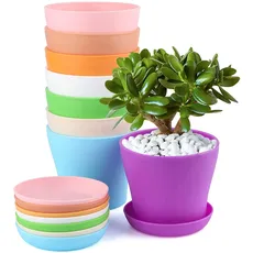 KINGLAKE 16Stk 10CM pflanztöpfe pflanzentöpfe anzucht blumentopf Plastik klein mit Paletten anzuchttöpfe Kunststoff töpfe Pflanzen runden für Samen saftige Blumen für Home Büro Dekoration, 8 Farben