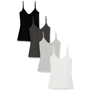 Amazon Essentials Damen Strick-Lagen-Camisole mit V-Ausschnitt in schmaler Passform (erhältlich in Übergrößen), 4er-Pack, Dunkelgrau Meliert/Hellgrau Meliert/Schwarz/Weiß, XXL