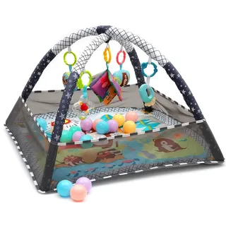 Relaxdays Spielbogen, mit Spielzeug, faltbar, HxBxT: 55 x 80 x 80 cm, Stoff & Schaumstoff, Baby Gym, Krabbeldecke, bunt
