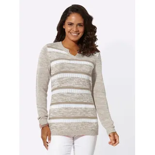 Strickpullover CASUAL LOOKS "Pullover", Damen, Gr. 50, beige (sesam, weiß, gemustert), 100% Baumwolle, 0% Polyacryl, gemustert, Pullover Strickpullover